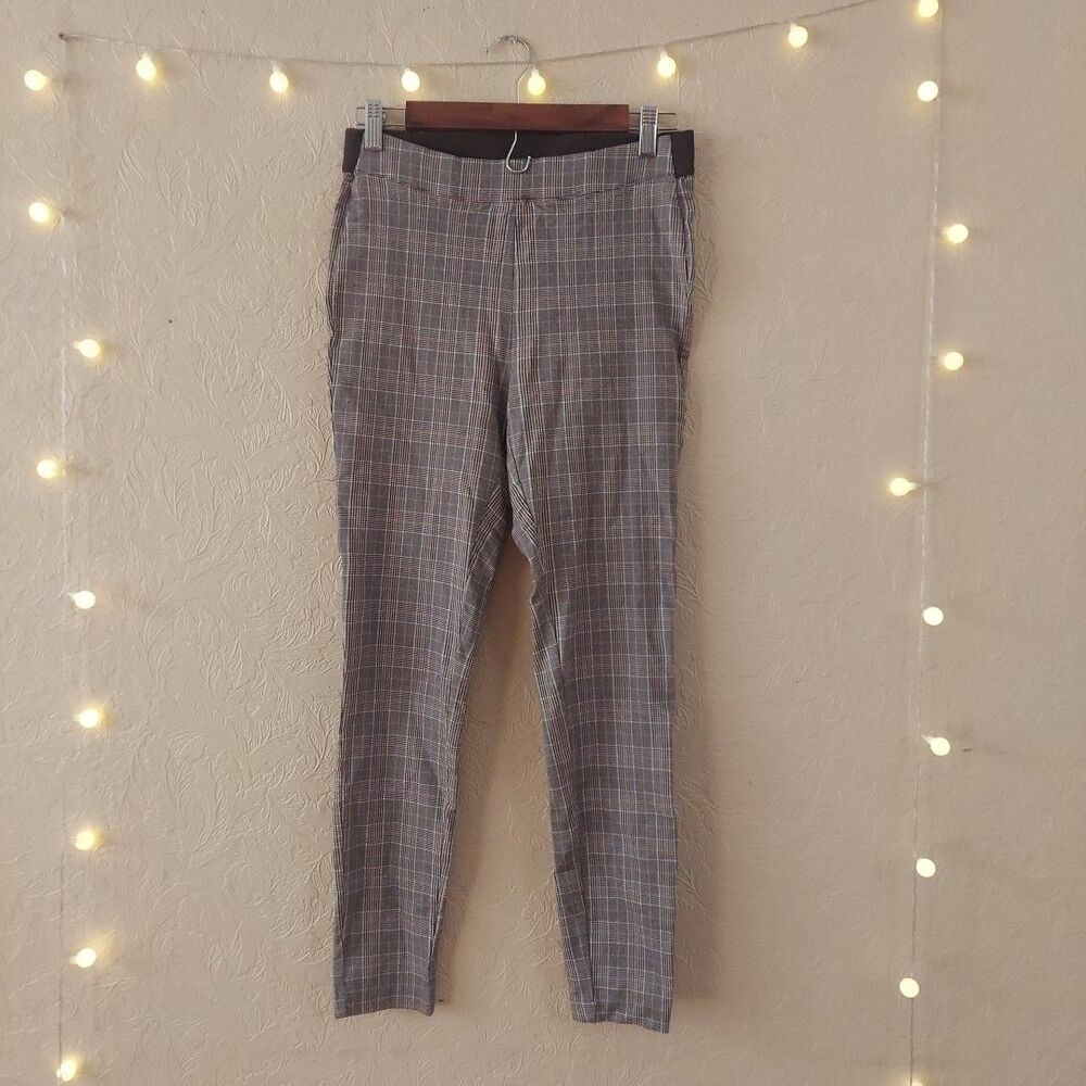 Stoosh Brown/Grey Plaid Stretchy Pull-on Skinny Pants Academia Sz Medium